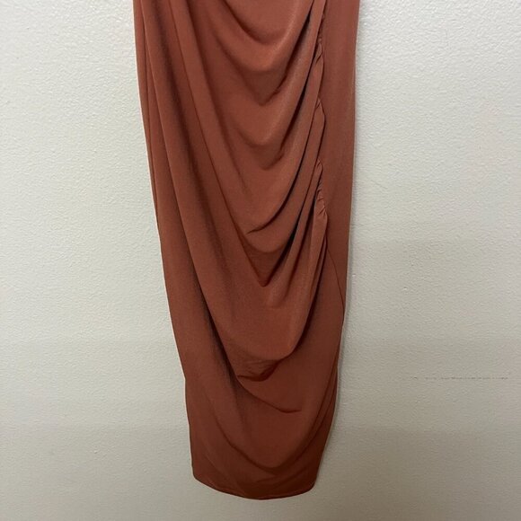 Nookie Alyssa Chain Midi Dress Women's Size S Tan One Shoulder Sleeve Jersey - Picture 2 of 9